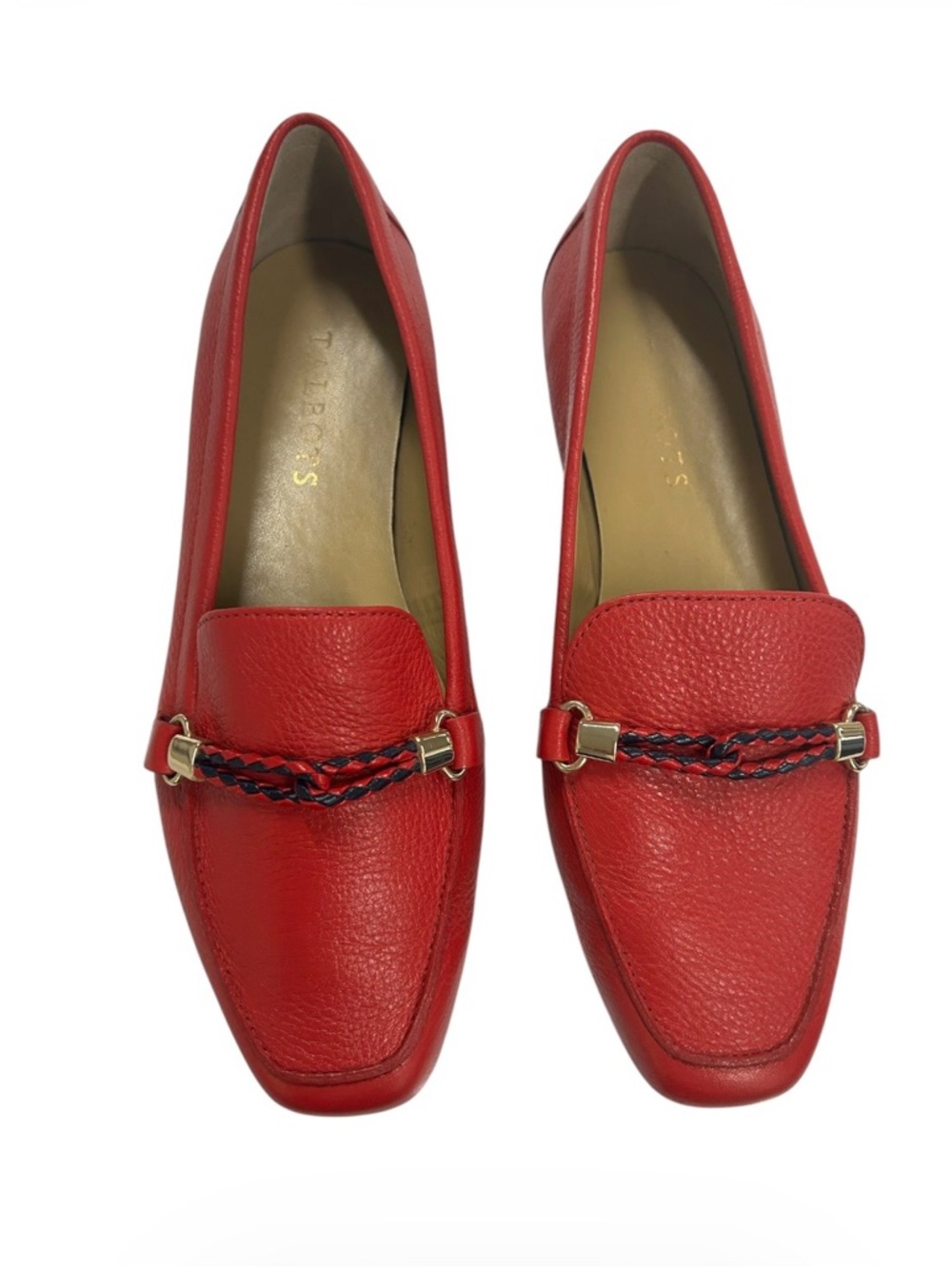 Talbots Red Leather Loafers Women’s 7.5 Slip On Braided Accent Classic